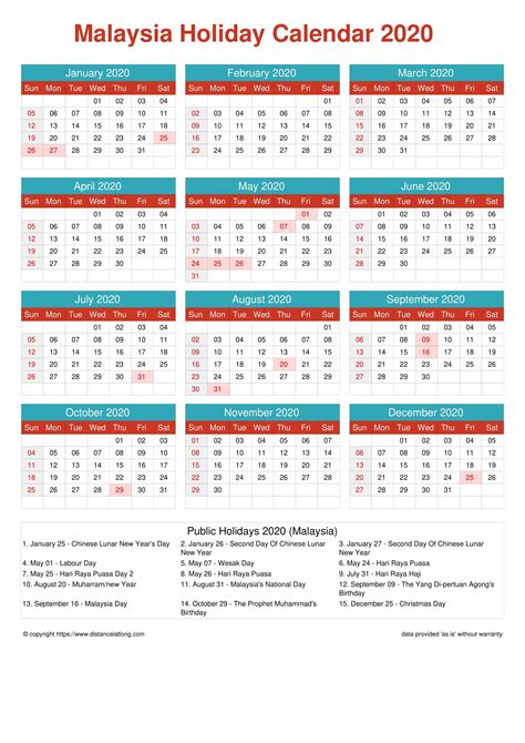 Public Holiday Calendar 2020 Malaysia 2020 Malaysian Calendar