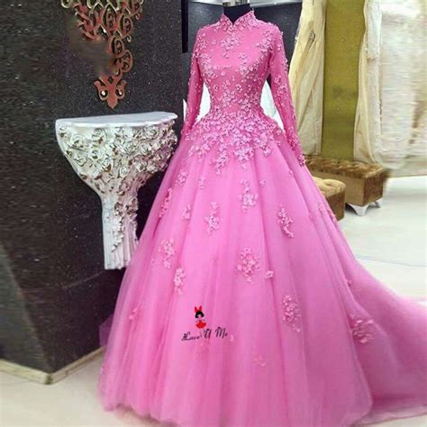 Saudi Arabia Muslim Wedding Dress High Neck Long Sleeve Evening Dress Ball Gown Bridal Dresses