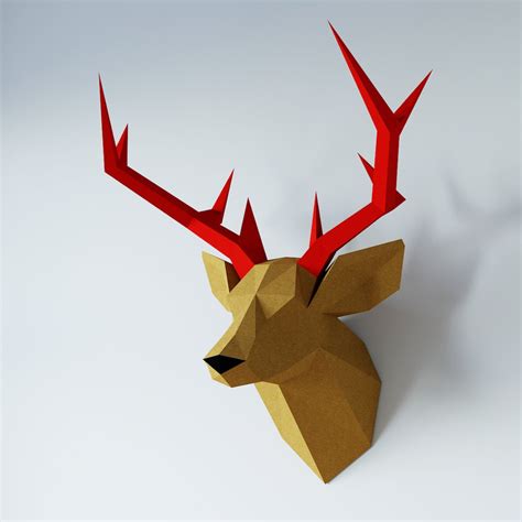 Deer Head Papercraft Template Abstract Low Poly 3d Origami Home Decor