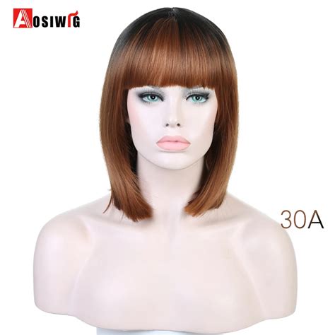 Ombre Brown Color High Temperature Fiber Synthetic Straight Wigs Short
