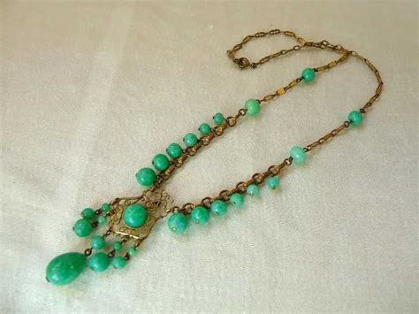 Art Deco Czech Peking Glass Necklace Gem