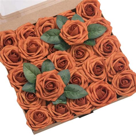 Burnt orange flowers fake roses wholesale for wedding table decoration home arrangement. Amazon.com: Ling's moment Artificial Flowers 25pcs Real ...