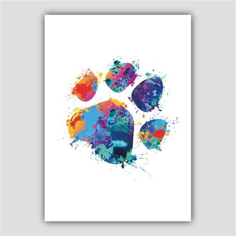 Watercolour Paint Splash Dog Paw Print Art Print Bright Multicolour Pet