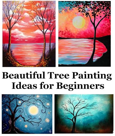 Four Different Paintings With The Words Beautiful Tree Painting Ideas