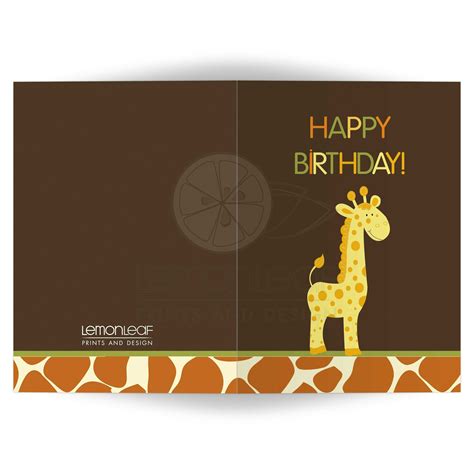 Happy Birthday Giraffe Print Folded Card