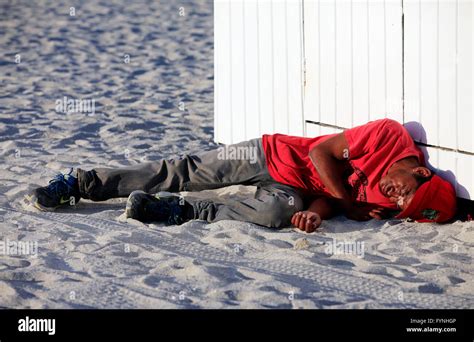 Miami Beach Usa May 5 2013 Sleeping Homeless Drunkard Lying On The