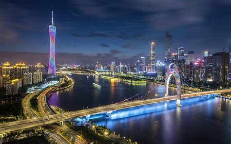 Guangzhou City Building In Guangdong Province China Night View 4k Ultra