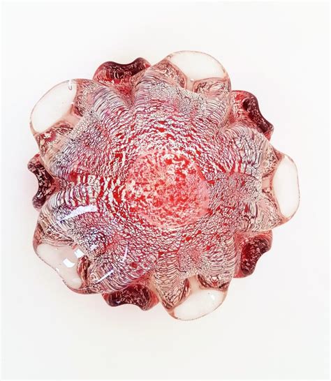 Vibrant Deep Red Silver Flecks Murano Art Glass Flower Bowl Italy 1960s For Sale At 1stdibs