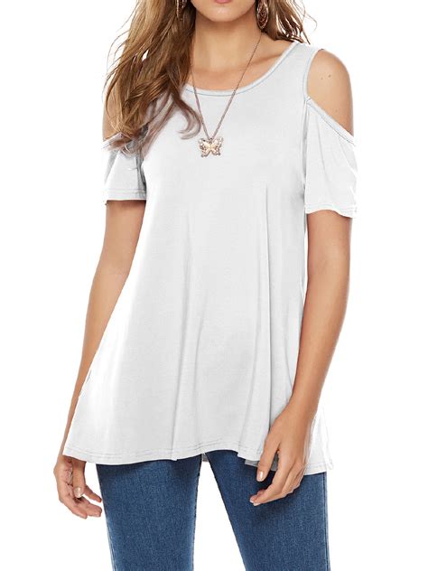 Ceasikery Women S Casual Cold Shoulder Tunic Tops Loose Blouse Short