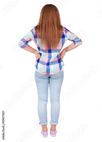 Back View Of Standing Beautiful Red Head Woman Young Redhead Girl In
