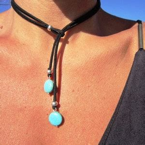 Turquoise Leather Necklace Lariat Y Shaped Necklace Etsy