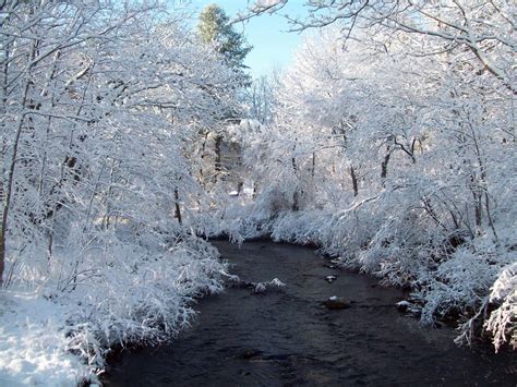 Snow And Stream Winter Wonderland Maine Colorado Winter
