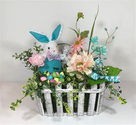Easter Bunny Rabbit Floral Arrangement Rustic Basket Easter Etsy