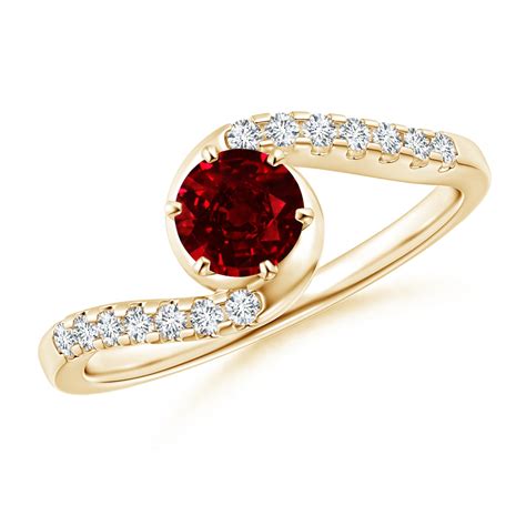 Angara July Birthstone Ring Prong Set Ruby Bypass Ring With Diamond