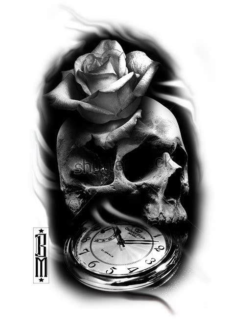 Black and grey tattoo, grey rose tattoo, rose tattoo, rose tattoo on wrist, tattoo, tattoos, wrist tattoo, wrist tattoo idea. skull rose clock black and grey tattoo sleeve ideas ...