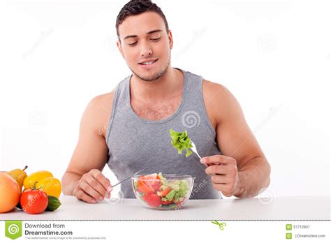 Handsome Young Man Is Eating Healthy Food Stock Image Image Of Lunch