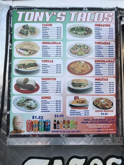 Menu At Tonys Tacos Restaurant Kennewick W Clearwater Ave