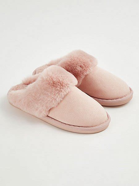 Neutral Faux Fur Lined Full Back Slippers Lingerie George At Asda