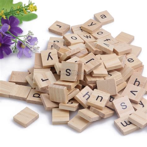 Wooden Alphabet Scrabble Tiles Black Letters For Crafts Wood New 100pcs