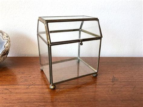 Glass Curio Box Glass Brass Curio Box Small Glass Display Case W Lid Lidded Glass Brass