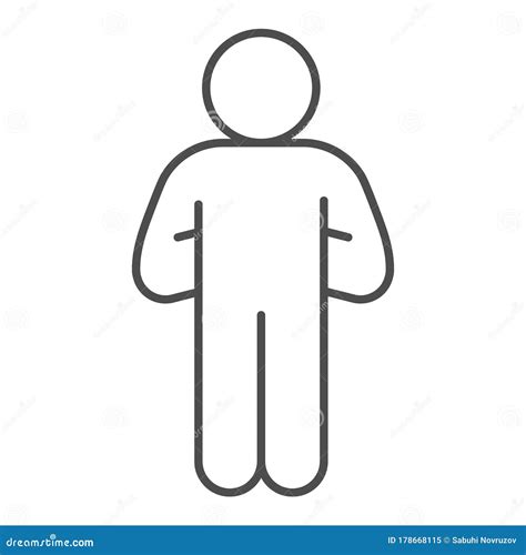 Proud Human Pose Line Icon Man With Hands Down Behind Outline Style