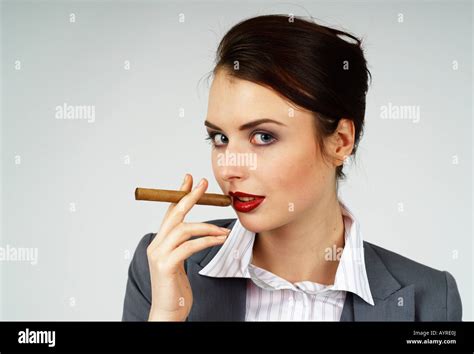 Young Businesswoman Female Manager Smoking A Cigar Stock Photo Alamy