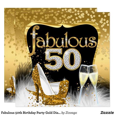Fabulous 50th Birthday Party Gold Diamond Glitter Invitation Zazzle Feliz 50 Cumpleaños