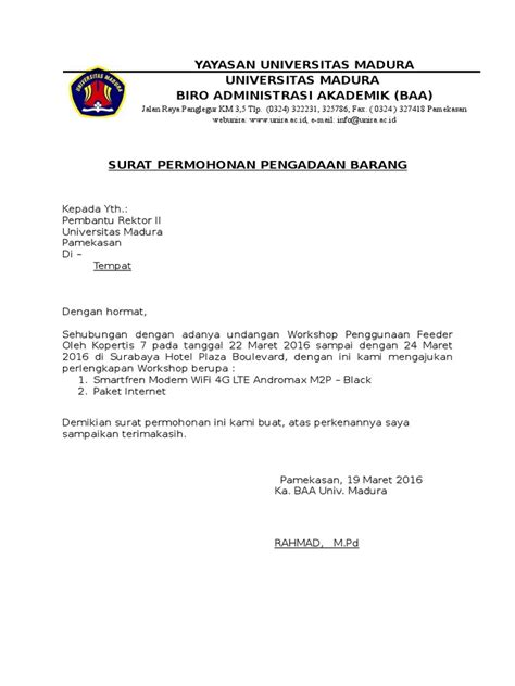 Palu, 12 maret 2014 hal pemohon : SURAT PERMOHONAN PENGADAAN BARANG.doc