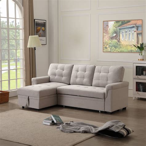 L Shaped Sectional Sofa Bed With Reversible Chaise 86w Modern 3 Seat