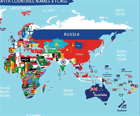 Buy World Map Poster With Countries Flags For Kids Small Size13x19