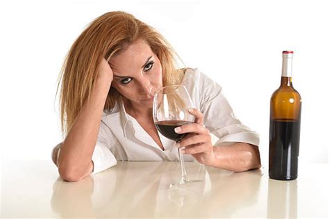 20 Drunk Alcoholic Blond Woman Drinking Red Wine Bottle Alone