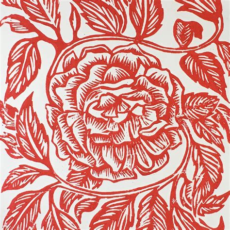 Red Rose Linocut Wall Art Botanical Roses Art Print Etsy Linocut