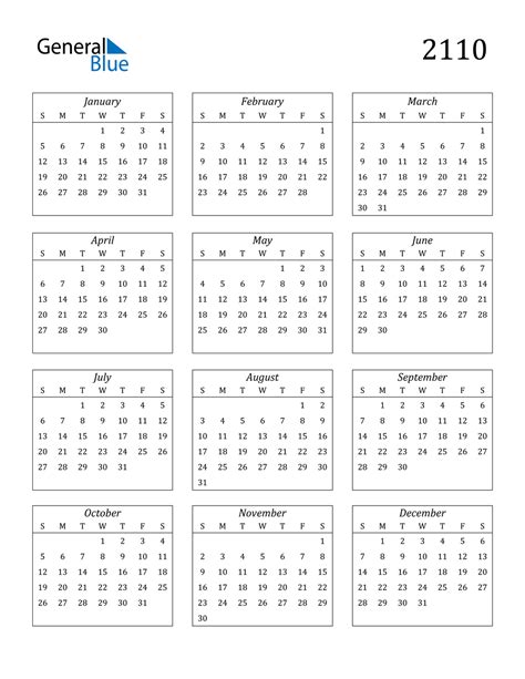 2110 Calendar Pdf Word Excel