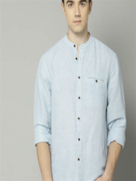 Buy Marks And Spencer Men Blue Regular Fit Self Design Linen Casual Shirt