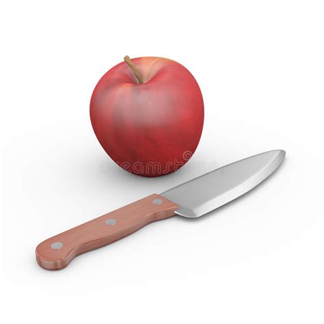 3d Apple And Large Kitchen Knife Stock Illustration Illustration Of