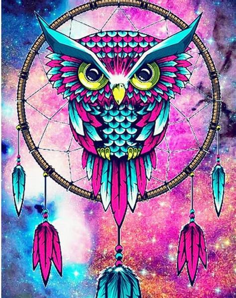 Colorful Big Dream Catcher Owl Paint By Diamonds