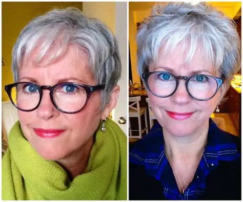 9 Most Beautiful Short Hairstyles For Women With Grey Hair And Glasses