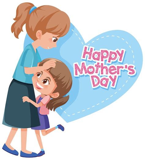 Feliz Día De La Madre Saludo Con Mamá Y Niña Abrazando Vector Premium