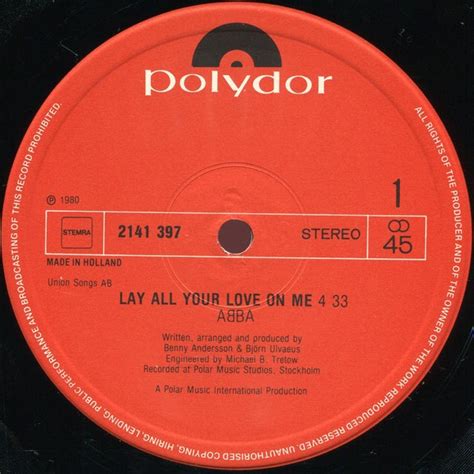 Abba Lay All Your Love On Me 1981 Vinyl Discogs