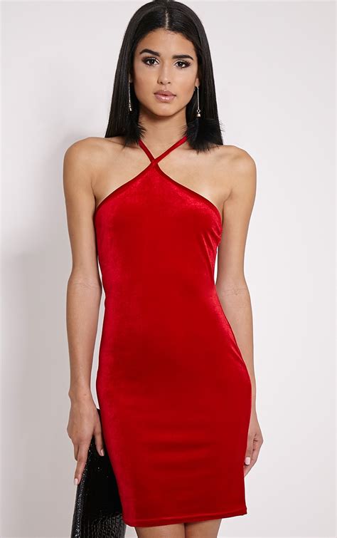 Zara Red Velvet Mini Dress Dresses Prettylittlething Usa