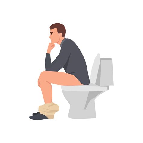 Young Man Sit On Toilet And Daydreaming Flat Vector Illustration Isolated On White Background