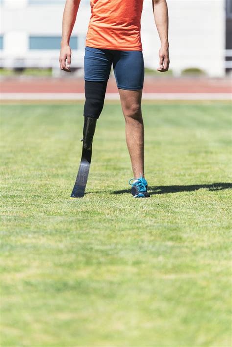 Close Up Disabled Man Athlete With Leg Prosthesis Stock Photo Image