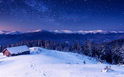 Sfondi Montagne Notte Natura Cielo La Neve Inverno Stelle
