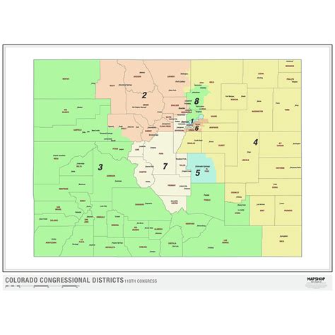 Colorado 2022 Congressional Districts Wall Map By Mapshop The Map Shop