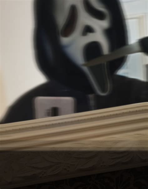 A Person Wearing A Mask And Holding A Cell Phone In Front Of A Mirror