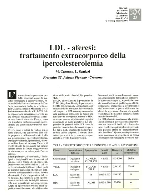 PDF LDL Aferesi Trattamento Extracorporeo Della Ipercolesterolemia