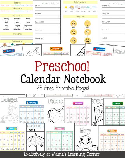 Preschool Calendar Notebook Mamas Learning Corner