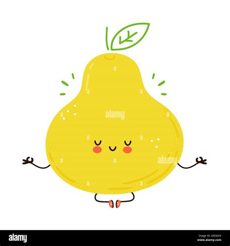 Cute Funny Pear Fruit Meditate In Yoga Pose Vector Hand Drawn Cartoon