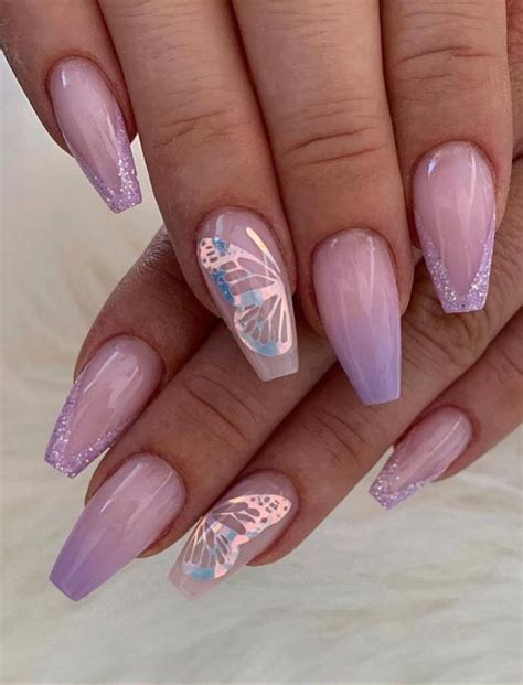 Butterflies are both a fashionable and beautiful addition to the nails. Super Suitable For Summer Butterfly Acrylic Long Coffin ...