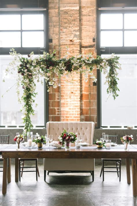 Suspended Greenery And Cherry Blossom Head Table Arch Head Table